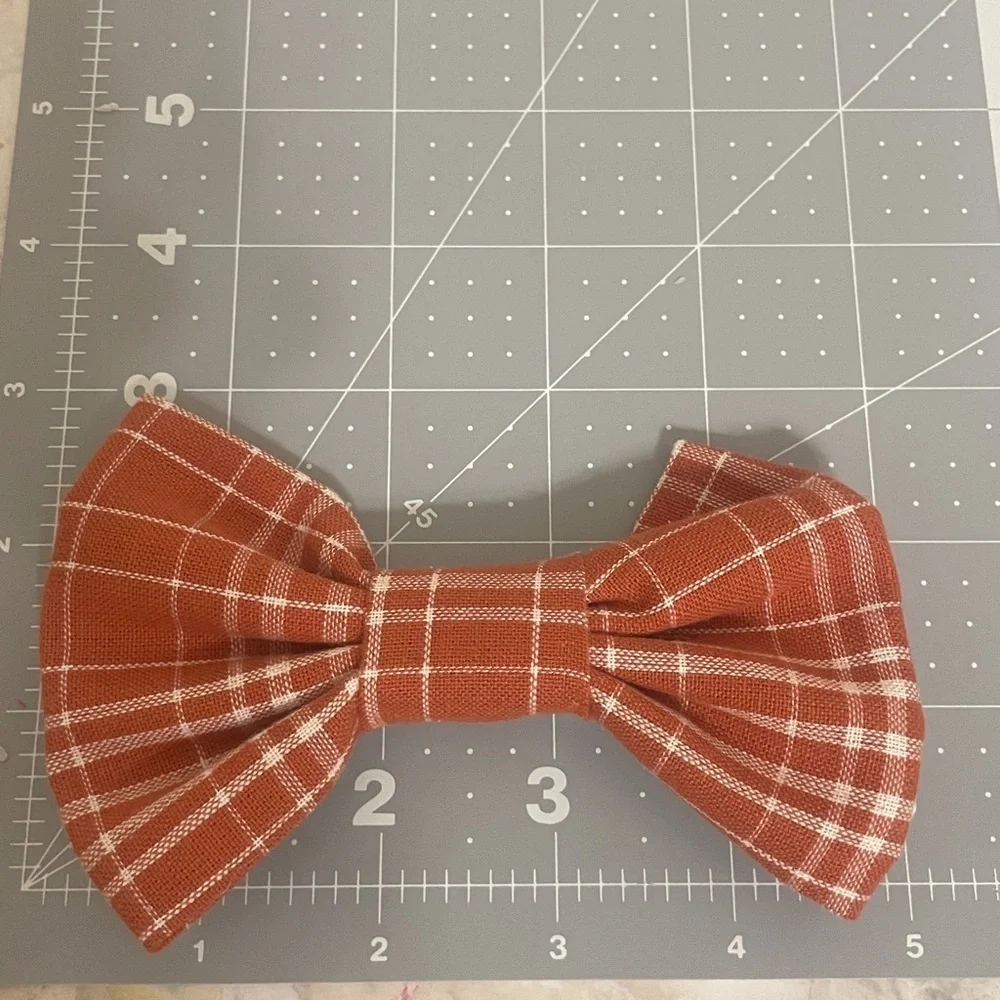 New handmade Plaid Bow Hair Clips for girls Brown/Orange Fall coquette pigtails